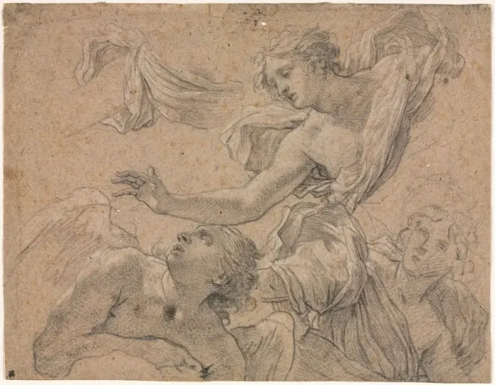 Framed Print : Studies of Angels (recto), 1655-1660?. Creator: Michel Dorigny (French, 1617-1665)
