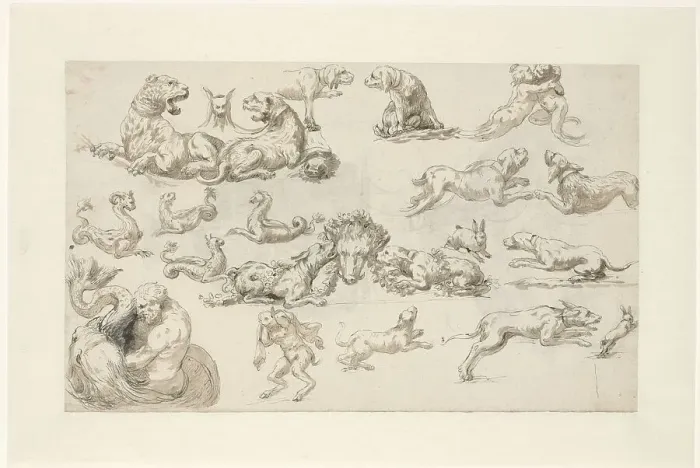 Framed Print : Studies of animals and semi-styles, c.1765-c.1780. Creator: Anon