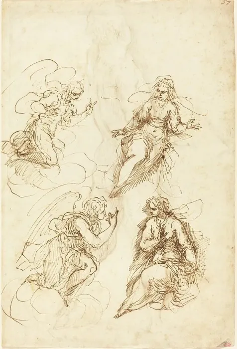 Framed Print : Studies for an Annunciation [recto]. Creator: Jacopo Palma