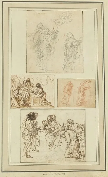 Framed Print : Studies of an Apostle Guided by an Angel and the Adoration of the Shepherds, 1720 / 1750. Creator: Agostino Masucci Framed Print : Studies of an Apostle Guided by an Angel and the Adoration of the Shepherds, 1720 / 1750. Creator: Agostino Masucci