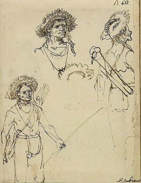 Three studies of an archer. Creator: Rembrandt Harmensz van Rijn
