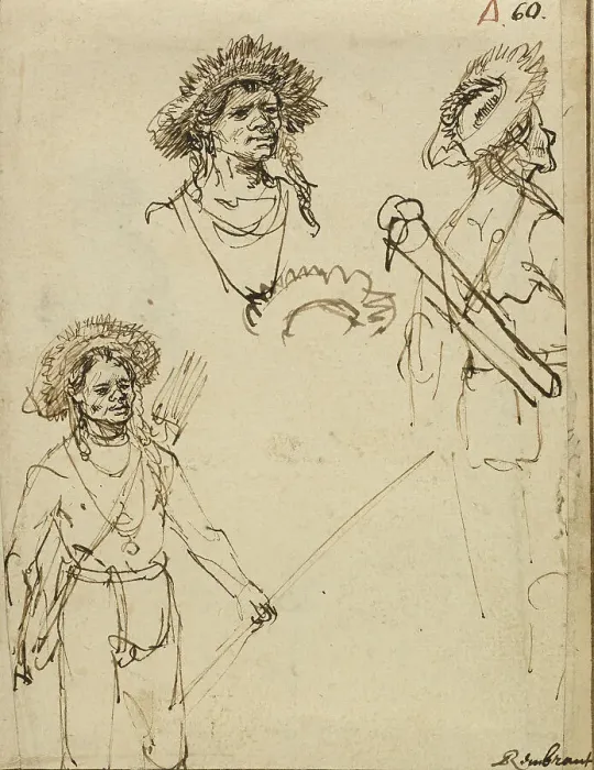Framed Print : Three studies of an archer. Creator: Rembrandt Harmensz van Rijn Framed Print : Three studies of an archer. Creator: Rembrandt Harmensz van Rijn