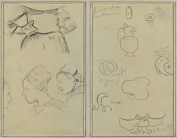Four Studies of Breton Women; Shapes and Vases [verso], 1884-1888. Creator: Paul Gauguin