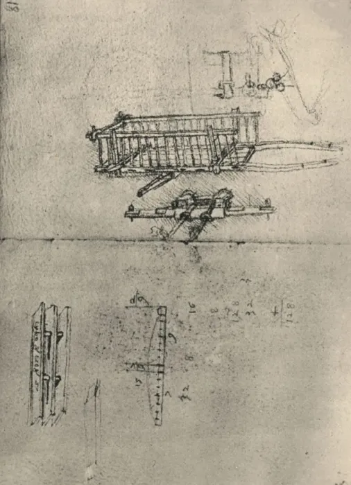 Framed Print : Studies of a Cart, Etc. c1480 (1945). Artist: Leonardo da Vinci Framed Print : Studies of a Cart, Etc. c1480 (1945). Artist: Leonardo da Vinci