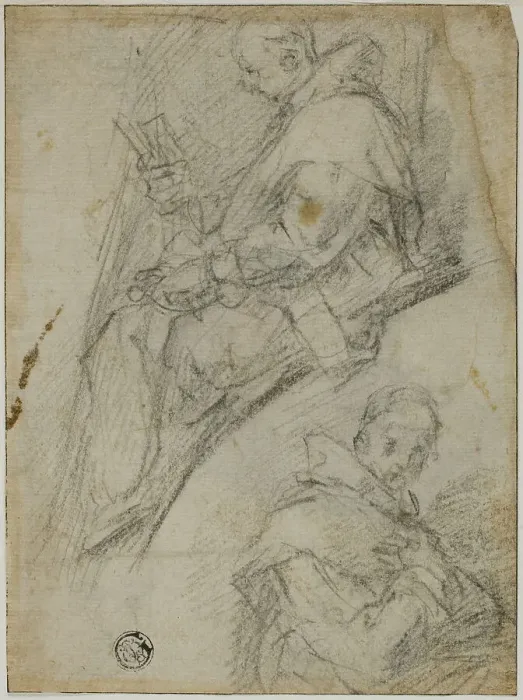 Framed Print : Two Studies of Carthusians (recto); Three Sketches of Heads of Carthusians (verso), 1591 / 92. Creator: Bernardino Poccetti Framed Print : Two Studies of Carthusians (recto); Three Sketches of Heads of Carthusians (verso), 1591 / 92. Creator: Bernardino Poccetti