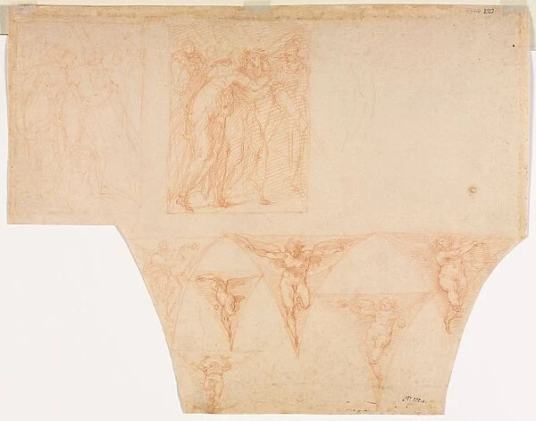 Studies for Christ Meeting His Mother... Studies of an Angel in a Pendentive (verso), 1599  /  1604