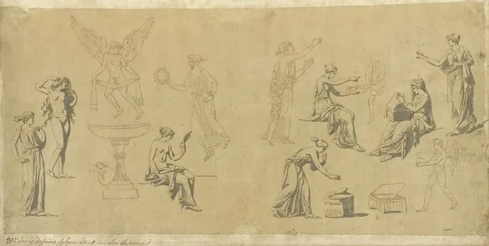 Framed Print : Studies of Classical Women, with Eros, 1775 / 80. Creator: Jacques-Louis David Framed Print : Studies of Classical Women, with Eros, 1775 / 80. Creator: Jacques-Louis David