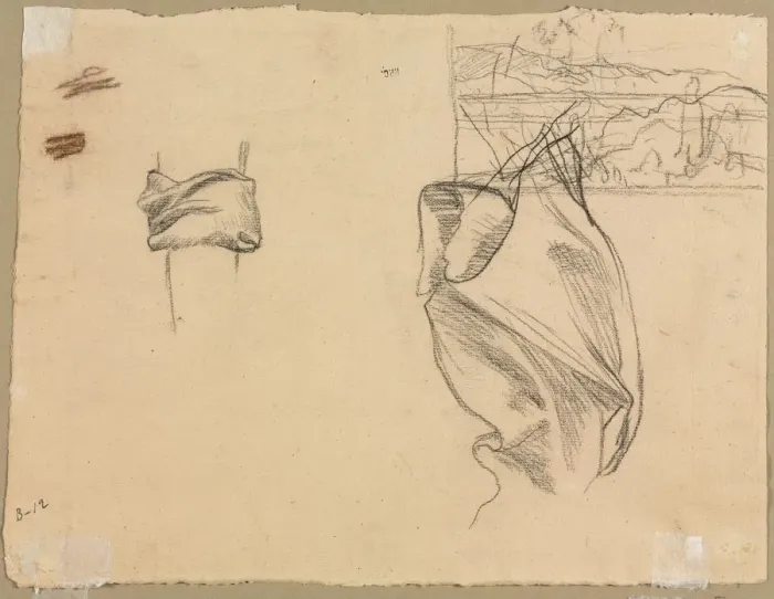 Framed Print : Studies of Drapery and Study of a Landscape (verso), 1800s. Creator: Pierre Puvis de Chavannes Framed Print : Studies of Drapery and Study of a Landscape (verso), 1800s. Creator: Pierre Puvis de Chavannes