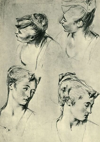 Four studies of female heads, early 18th century, (1943). Creator: Jean-Antoine Watteau