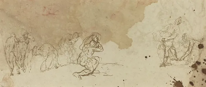 Framed Print : Studies of Figures for an Adoration of the Magi [verso]. Creator: Donato Creti