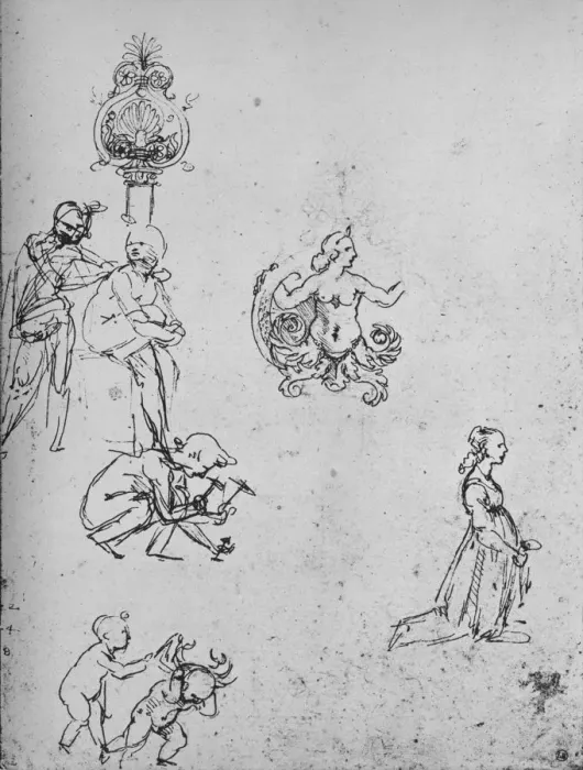 Framed Print : Studies of Figures and of Decoration, c1480 (1945). Artist: Leonardo da Vinci Framed Print : Studies of Figures and of Decoration, c1480 (1945). Artist: Leonardo da Vinci