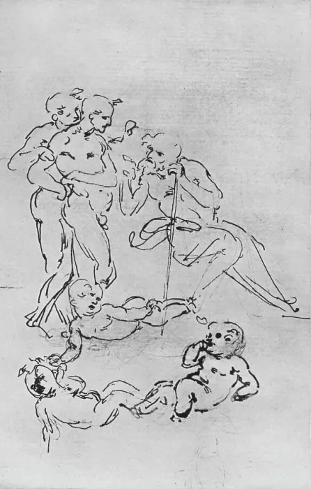 Framed Print : Studies of Figures and Putti for an Adoration, c1481 (1945). Artist: Leonardo da Vinci Framed Print : Studies of Figures and Putti for an Adoration, c1481 (1945). Artist: Leonardo da Vinci