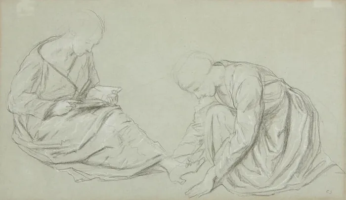 Framed Print : Studies Of Two Figures, One Seated With A Book, The Other Kneeling, c1895. Creator: Charles Shannon Framed Print : Studies Of Two Figures, One Seated With A Book, The Other Kneeling, c1895. Creator: Charles Shannon