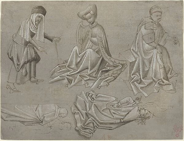 Studies for Six Figures (sheet from a model book) [recto], c. 1450 / 1460. Creator: Unknown