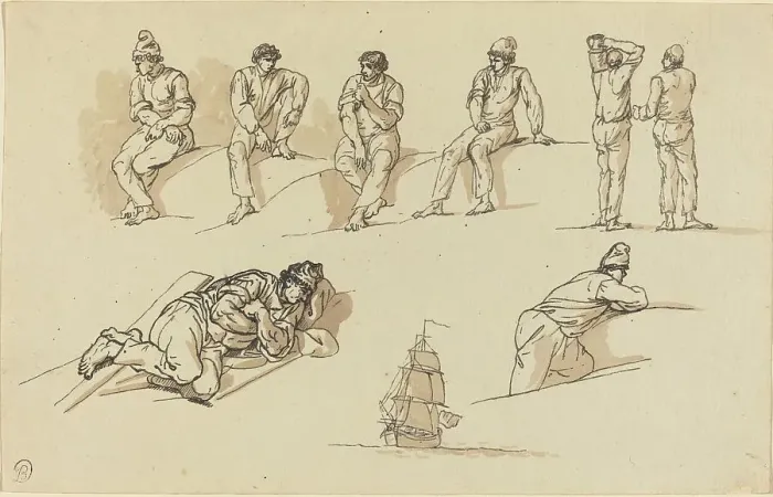 Framed Print : Eight Studies of Figures and a Ship at Sea. Creator: Claude-Joseph Vernet Framed Print : Eight Studies of Figures and a Ship at Sea. Creator: Claude-Joseph Vernet
