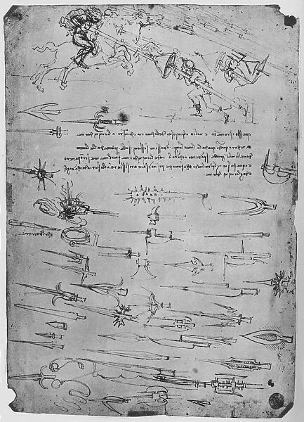 Studies of Foot-Soldiers Attacking Horsemen with Lances to Which Shields, c1480, (1945) Artist: Leonardo da Vinci