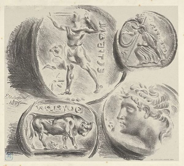 Studies of Four Greek Coins, 1825. 1825. Creator: Eugene Delacroix