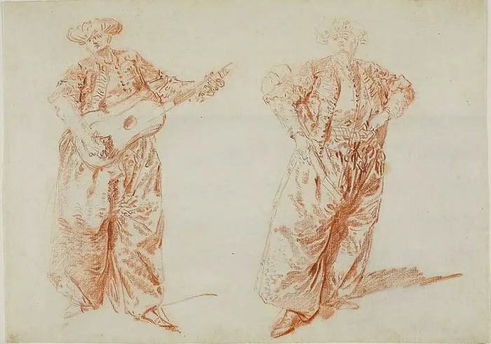 Framed Print : Two Studies of a Guitar Player in Turkish Costume, c. 1728. Creator: Nicolas Lancret Framed Print : Two Studies of a Guitar Player in Turkish Costume, c. 1728. Creator: Nicolas Lancret