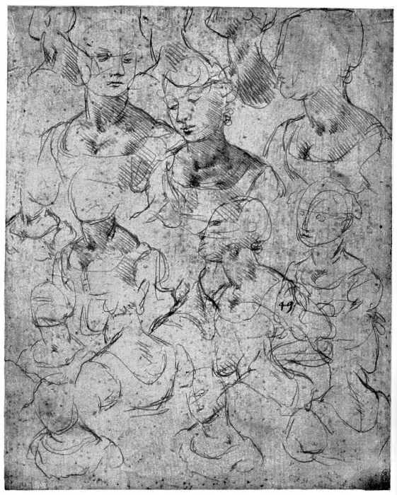 Framed Print : Studies for a half length female figure, 15th century(?) (1954). Artist: Leonardo da Vinci Framed Print : Studies for a half length female figure, 15th century(?) (1954). Artist: Leonardo da Vinci