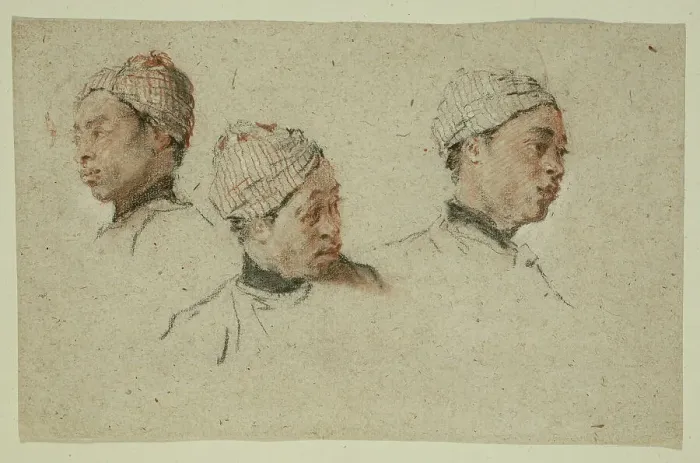 Framed Print : Three Studies of the Head of a Turbaned Black Man, 1720 / 30. Creator: Nicolas Lancret Framed Print : Three Studies of the Head of a Turbaned Black Man, 1720 / 30. Creator: Nicolas Lancret