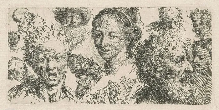 Framed Print : Studies of Eleven Heads, 1770s(?). Creator: Bartholomaeus Ignaz Weiss