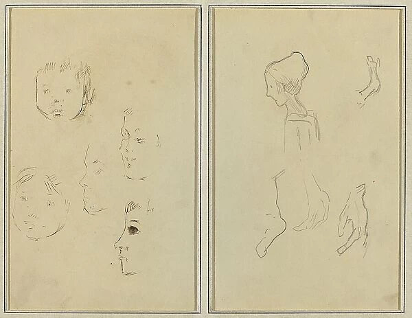 Five Studies of Heads; A Boy in Profile with Studies of Hands and Feet [verso], 1884-1888. Creator: Paul Gauguin