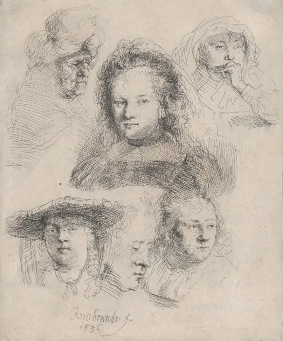 Framed Print : Studies of the Heads of Saskia and Others, 1636. 1636. Creator Framed Print : Studies of the Heads of Saskia and Others, 1636. 1636. Creator