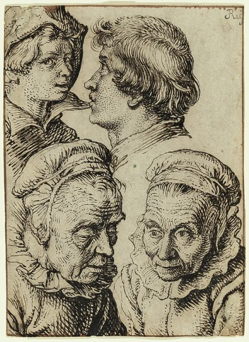 Framed Print : Studies of the Heads of Two Youths and an Old Woman, between 1600 and 1605. Creator: Jacques de Gheyn II Framed Print : Studies of the Heads of Two Youths and an Old Woman, between 1600 and 1605. Creator: Jacques de Gheyn II