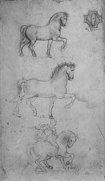 Two Studies of a Horse and one of a Horse and Rider, c1480 (1945). Artist: Leonardo da Vinci