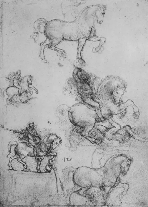 Framed Print : Five Studies of Horses and Riders, c1480 (1945). Artist: Leonardo da Vinci Framed Print : Five Studies of Horses and Riders, c1480 (1945). Artist: Leonardo da Vinci