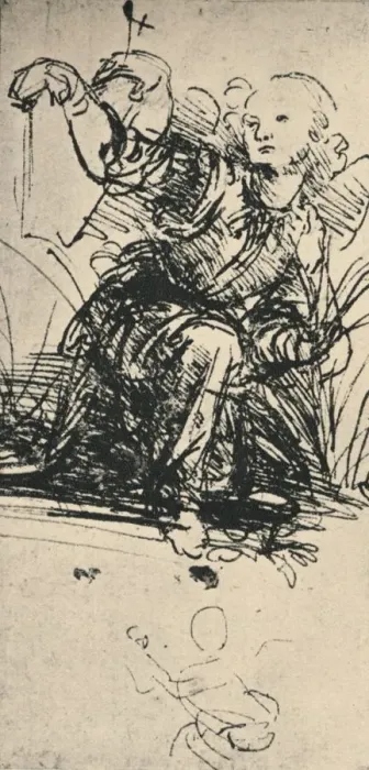 Framed Print : Studies of a Kneeling Angel, c1467-1519 (1945). Artist: Leonardo da Vinci Framed Print : Studies of a Kneeling Angel, c1467-1519 (1945). Artist: Leonardo da Vinci