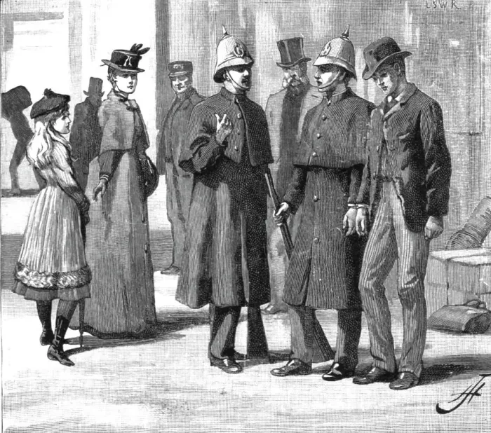 Framed Print : Studies of Life and Character at a Railway Station; A Deserter, 1890. Creator: Unknown Framed Print : Studies of Life and Character at a Railway Station; A Deserter, 1890. Creator: Unknown