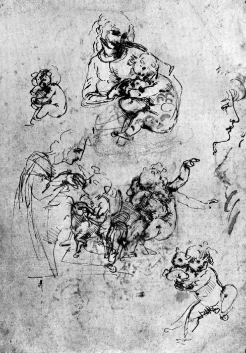 Framed Print : Studies for a Madonna Del Gatto, 15th century (1930). Artist: Leonardo da Vinci Framed Print : Studies for a Madonna Del Gatto, 15th century (1930). Artist: Leonardo da Vinci