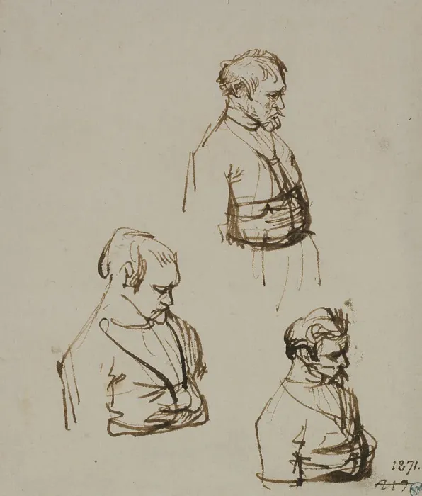 Framed Print : Three studies of a man seen in profile. Creator: Rembrandt Harmensz van Rijn Framed Print : Three studies of a man seen in profile. Creator: Rembrandt Harmensz van Rijn