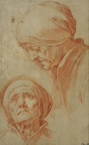 Two studies of an old woman's head. Creator: Abraham Bloemaert