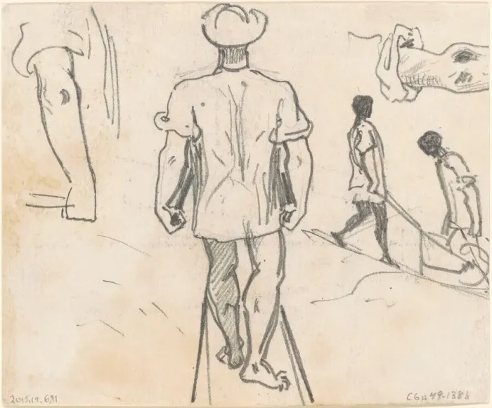 Framed Print : Studies of Peasants with Wheelbarrows [verso], 1870-1872. Creator: John Singer Sargent