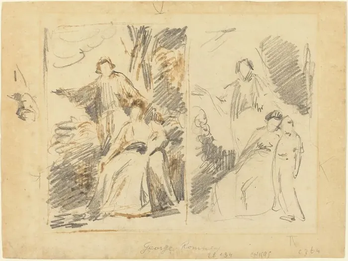 Framed Print : Two Studies for a Portrait of the Warren Family, c. 1768. Creator: George Romney Framed Print : Two Studies for a Portrait of the Warren Family, c. 1768. Creator: George Romney