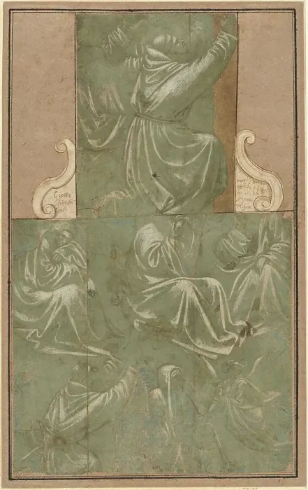 Framed Print : Studies of Saint Francis Kneeling and Other Figures, c. 1390 / 1410. Creator: Unknown Framed Print : Studies of Saint Francis Kneeling and Other Figures, c. 1390 / 1410. Creator: Unknown