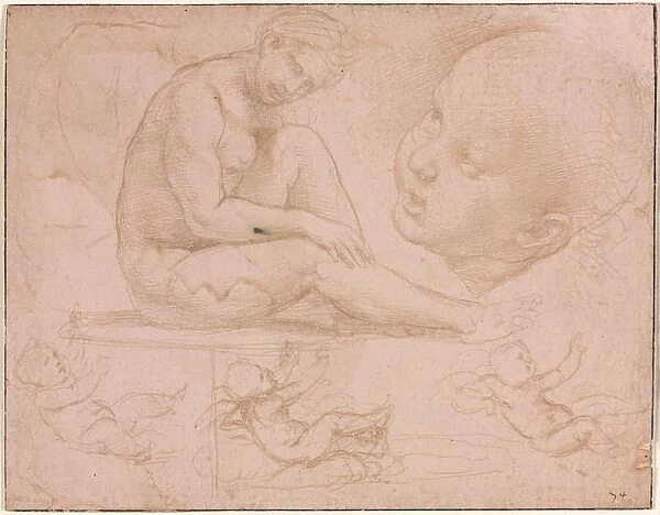 Studies of a Seated Female, Childs Head, and Three Studies of a Baby, c. 1507-8. Creator