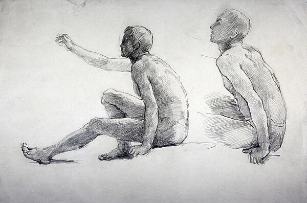 Two Studies of a Seated Male Nude, c1864-1930. Artist: Anna Lea Merritt