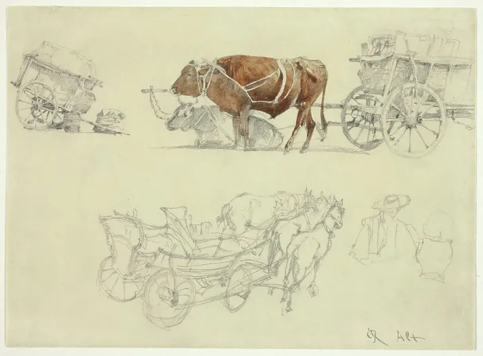 Framed Print : Studies of Slovakian Peasant Wagons with Oxen and Horses, n.d. Creator: Rudolf von Alt Framed Print : Studies of Slovakian Peasant Wagons with Oxen and Horses, n.d. Creator: Rudolf von Alt