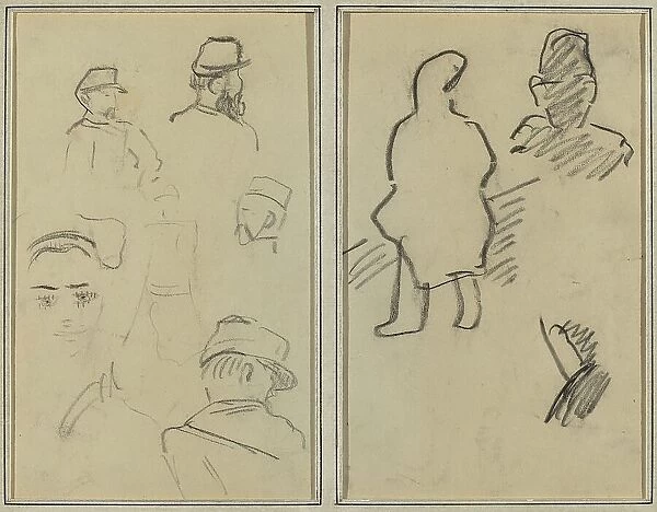 Five Studies of Soldiers and a Woman's Face; Two Figures [recto], 1884-1888. Creator: Paul Gauguin