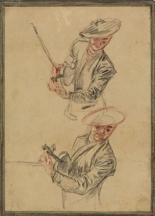 Framed Print : Two Studies of a Violinist Tuning His Instrument, 1717 / 1718. Creator: Jean-Antoine Watteau Framed Print : Two Studies of a Violinist Tuning His Instrument, 1717 / 1718. Creator: Jean-Antoine Watteau