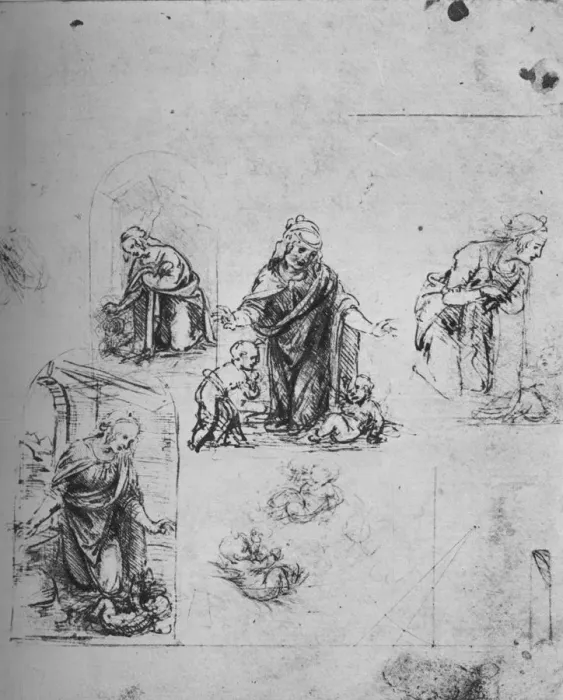 Framed Print : Studies for the Virgin Adoring the Infant Christ, c1480 (1945). Artist: Leonardo da Vinci Framed Print : Studies for the Virgin Adoring the Infant Christ, c1480 (1945). Artist: Leonardo da Vinci
