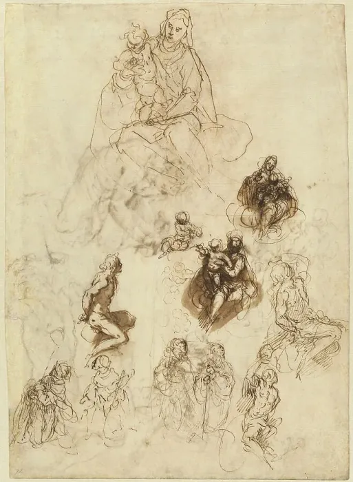 Framed Print : Studies of the Virgin and Child with Saints, c. 1611. Creator: Jacopo Palma Framed Print : Studies of the Virgin and Child with Saints, c. 1611. Creator: Jacopo Palma
