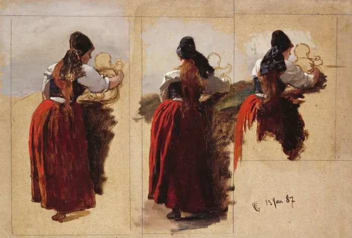 Framed Print : Studies of a Woman from Rugen, 1887. Creator: Hans Gude Framed Print : Studies of a Woman from Rugen, 1887. Creator: Hans Gude