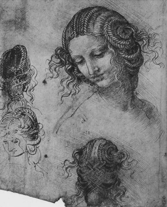 Framed Print : Studies of a Womans Head and Coiffure, c1480 (1945). Artist: Leonardo da Vinci Framed Print : Studies of a Womans Head and Coiffure, c1480 (1945). Artist: Leonardo da Vinci