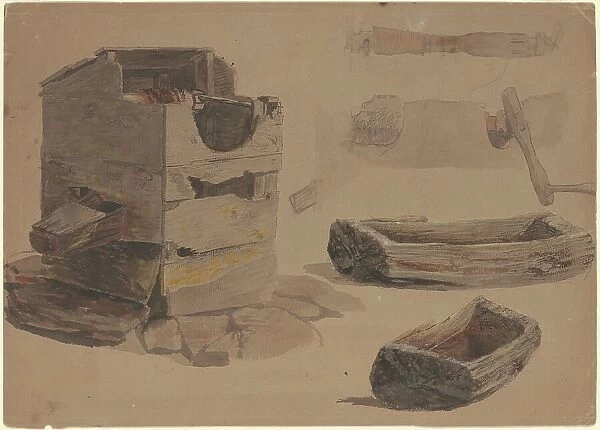 Studies of a Well and Wooden Trough, c. 1870-1900. Creator: Enoch Wood Perry