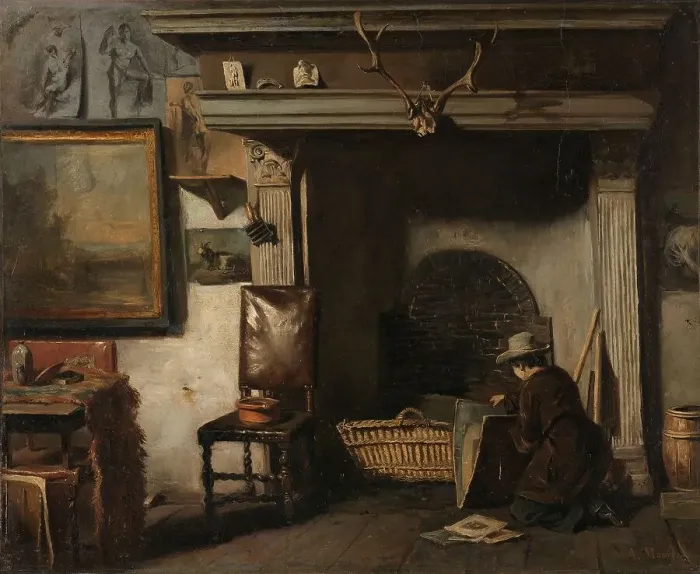 Framed Print : The Studio of the Haarlem Painter Pieter Frederik van Os, c.1856-c.1857. Creator: Anton Mauve Framed Print : The Studio of the Haarlem Painter Pieter Frederik van Os, c.1856-c.1857. Creator: Anton Mauve