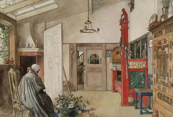 Framed Print : The Studio. From A Home (26 watercolours). Creator: Carl Larsson Framed Print : The Studio. From A Home (26 watercolours). Creator: Carl Larsson